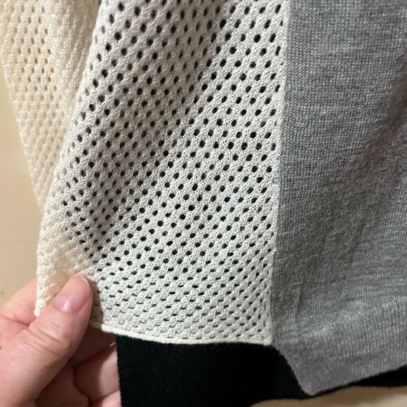 REBECCA TAYLOR Colorblock Slub/Perforated Combo Sweater Grey White Black Small - Picture 5 of 7
